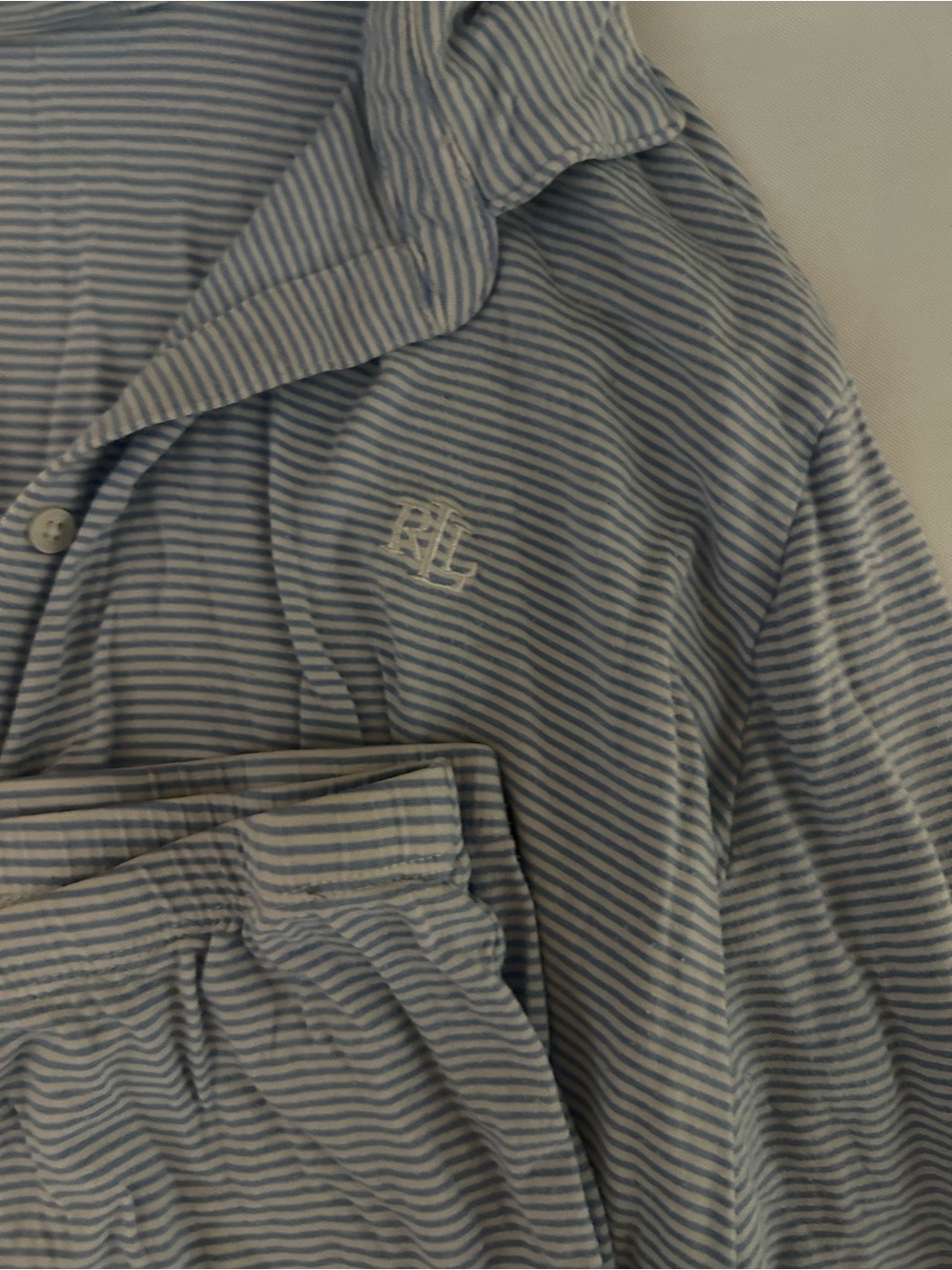 Lauren Ralph Lauren Light Blue & White Striped Sleep Shirt and Pants Set